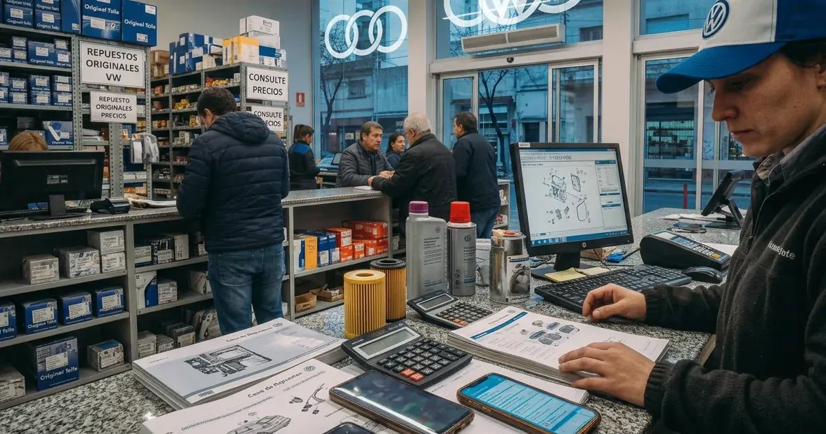 Casa de repuestos llena de clientes con el teléfono del negocio recibiendo mensajes de WhatsApp